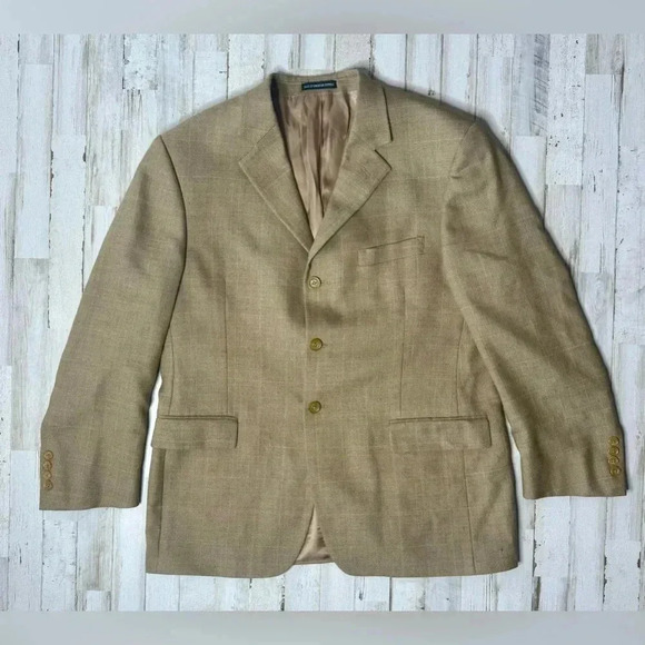 VINTAGE ANDREW FEZZA MEN'S 42S TAN BLAZER 3 BUTTON JACKET Checked - Picture 1 of 11